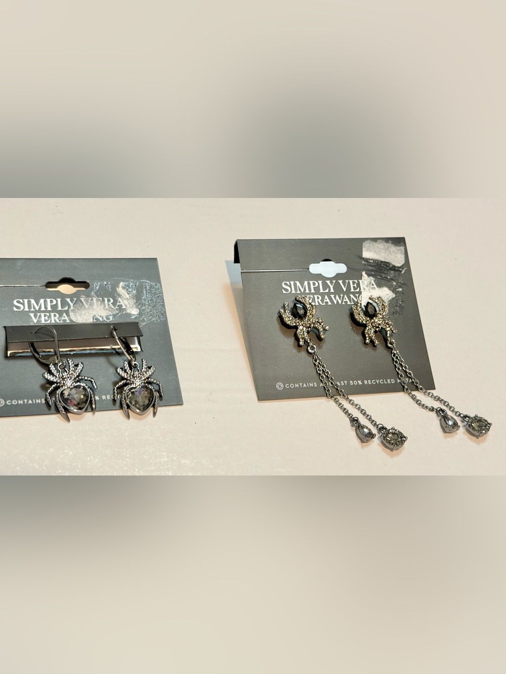 2Simply Vera Vera Wang Dangle Earrings with Crystals and black spider stones